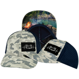 Camping - 6 Panel - Soft Gray Camo / Navy - Laser Mesh (Unisex)