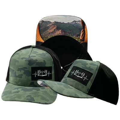 Camping - 5 Panel - Structured - Teal Camo / Black - Laser Mesh (Unisex)