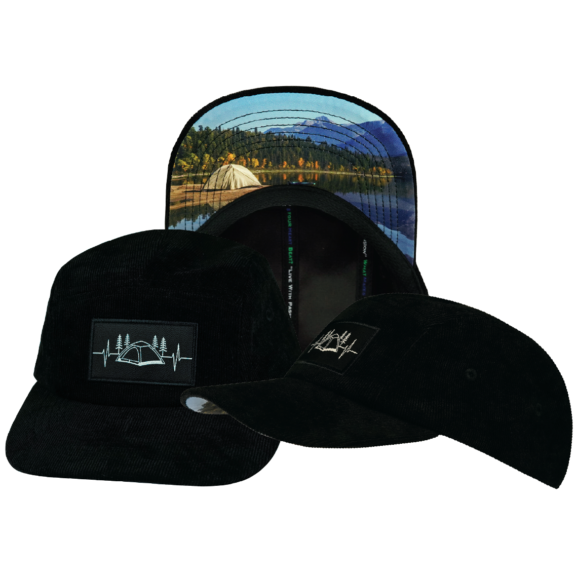 Camping - 5 Panel - Unstructured - Corduroy - Black  - Full Fabric (Unisex)