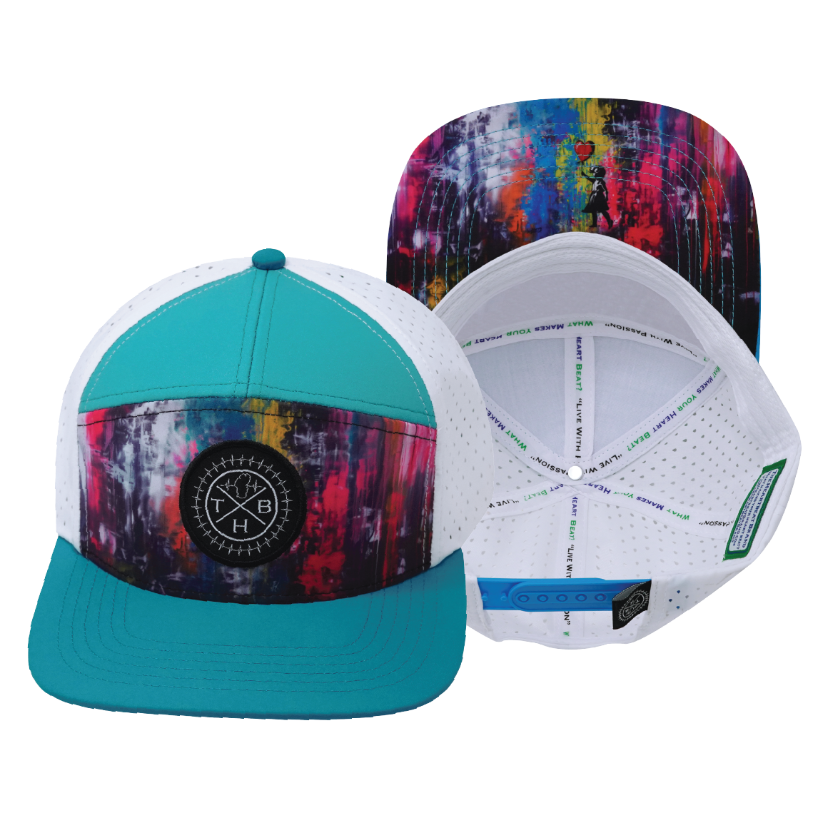 **YOUTH** THB  - 7 Panel - Street Art - Neon Blue / Neon Green Blue / White - Laser Mesh (Unisex)