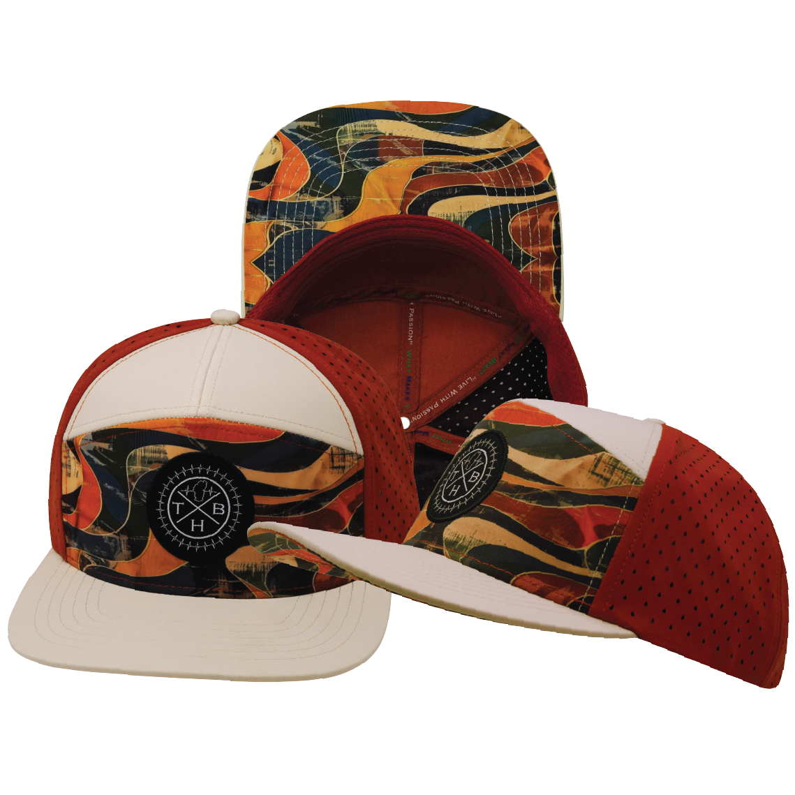 **YOUTH** THB  - 7 Panel - Rustic River - Cream / Red Rock - Laser Mesh (Unisex)