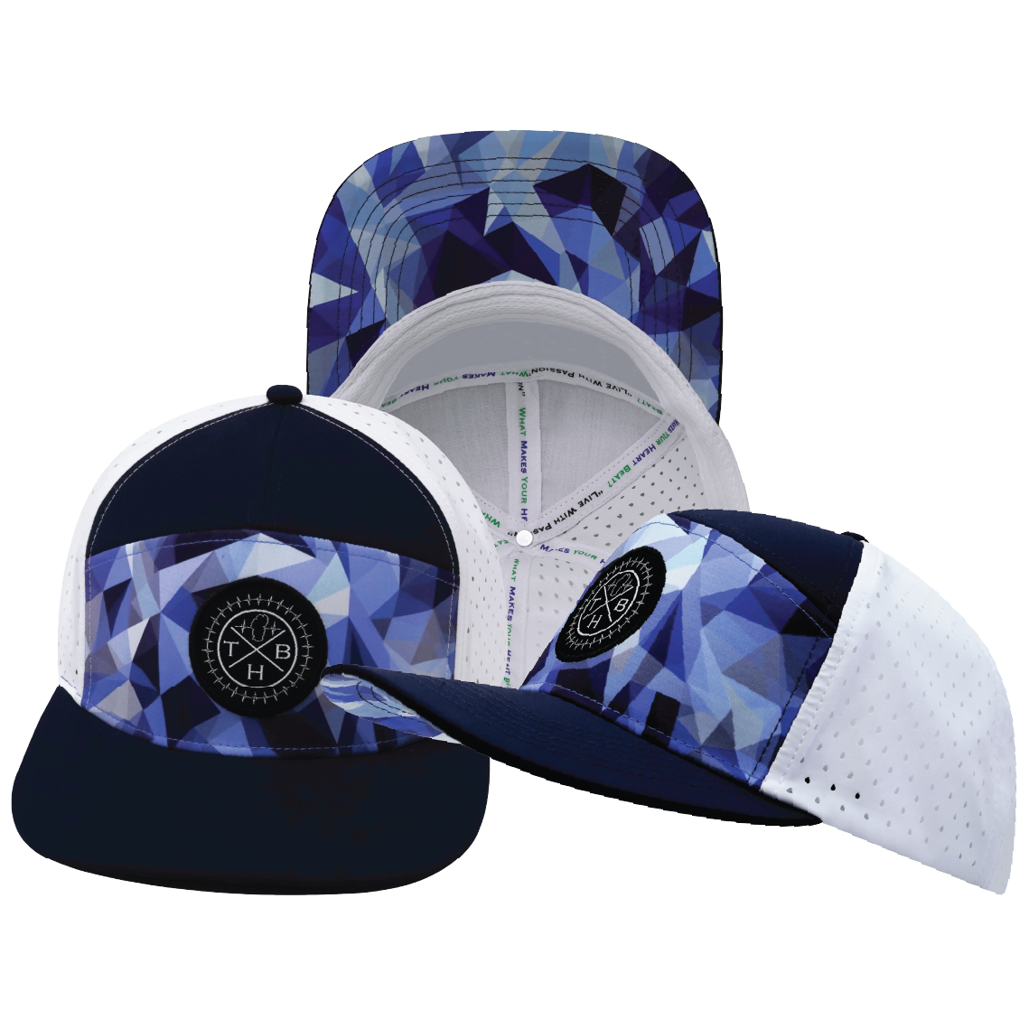 **YOUTH** THB  - 7 Panel - Geo Blue - Navy / White - Laser Mesh (Unisex)