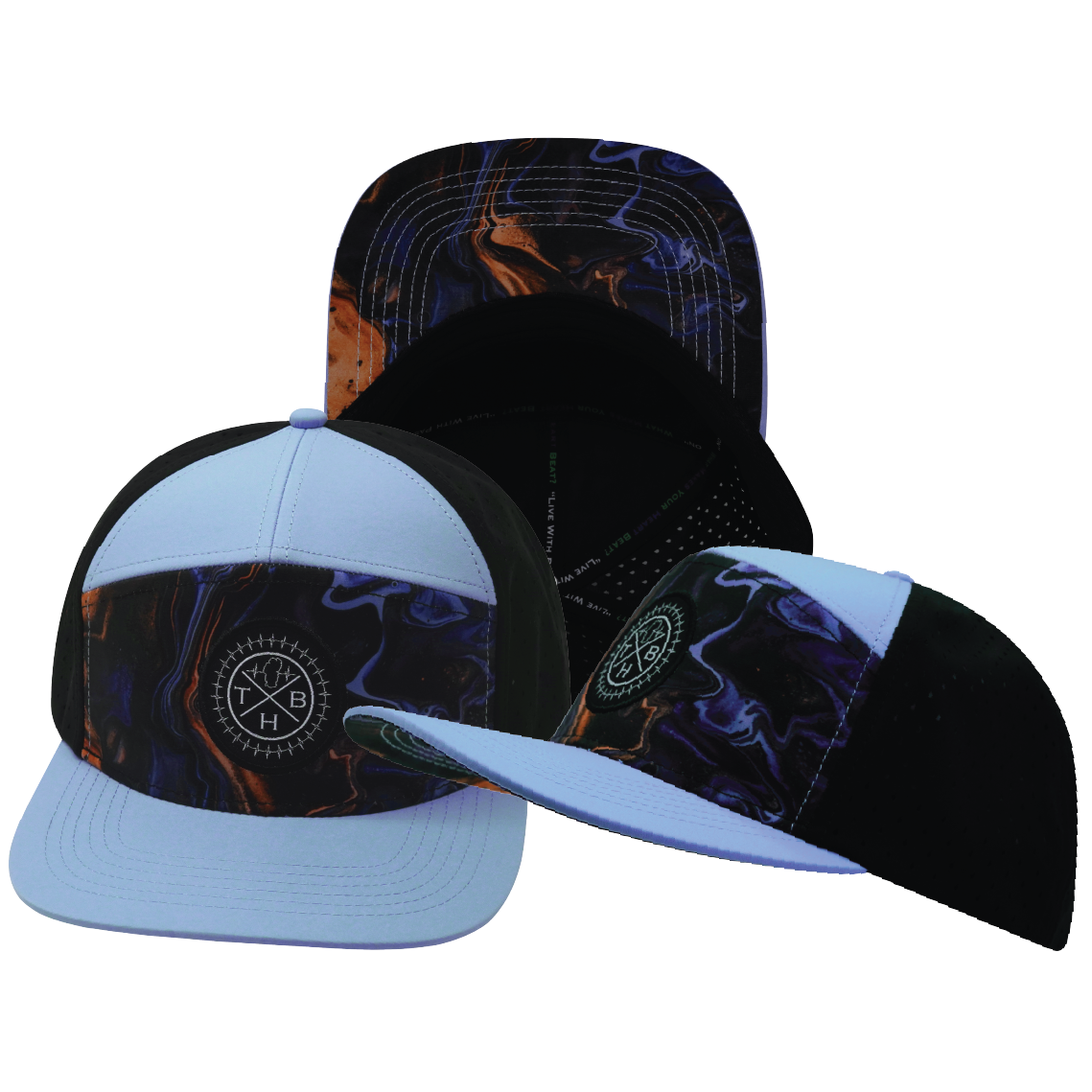 **YOUTH** THB  - 7 Panel - Midnight Mirage - Baby Blue / Black - Laser Mesh (Unisex)