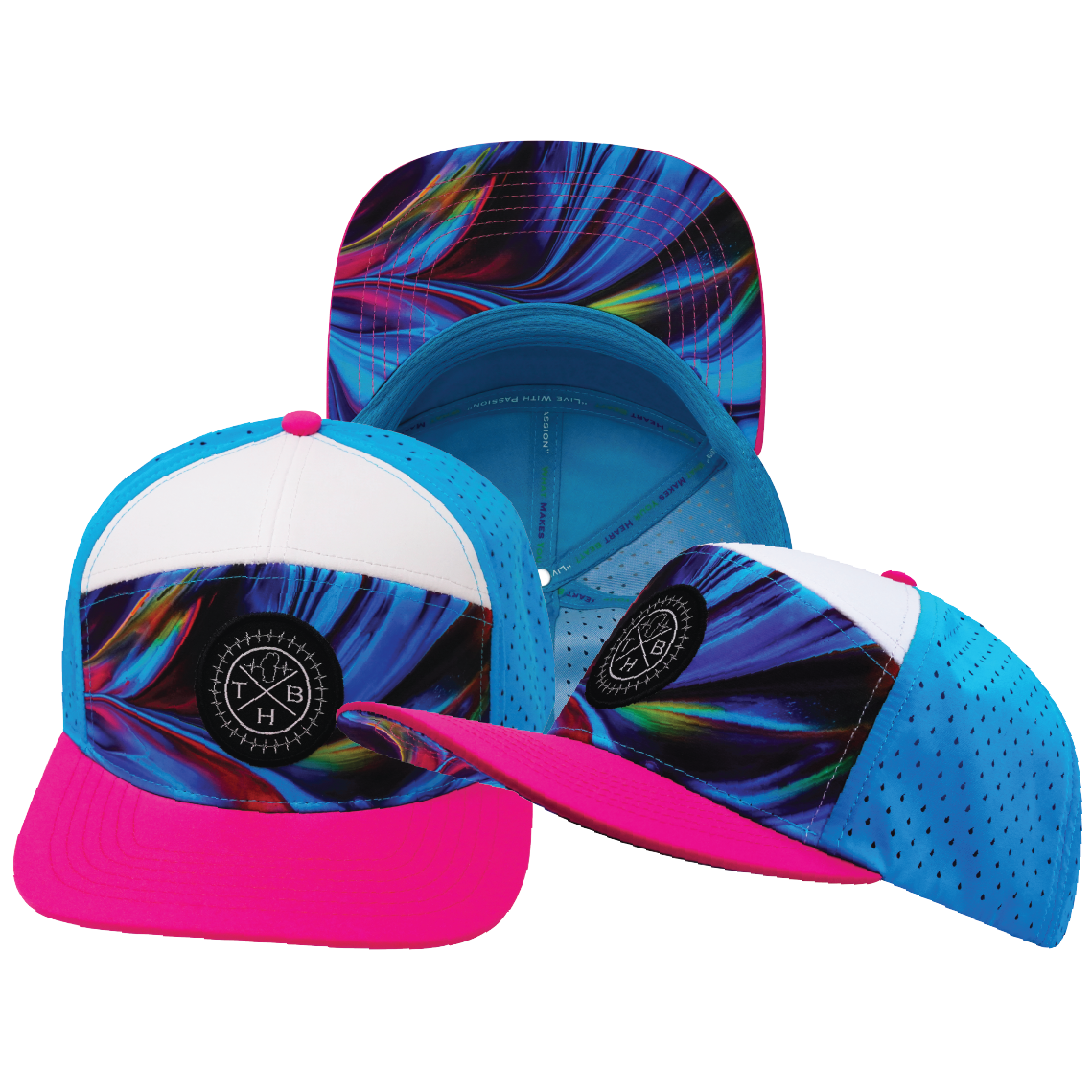 **YOUTH** THB  - 7 Panel - Feather Glow - Neon Pink / White / Neon Blue - Laser Mesh (Unisex)