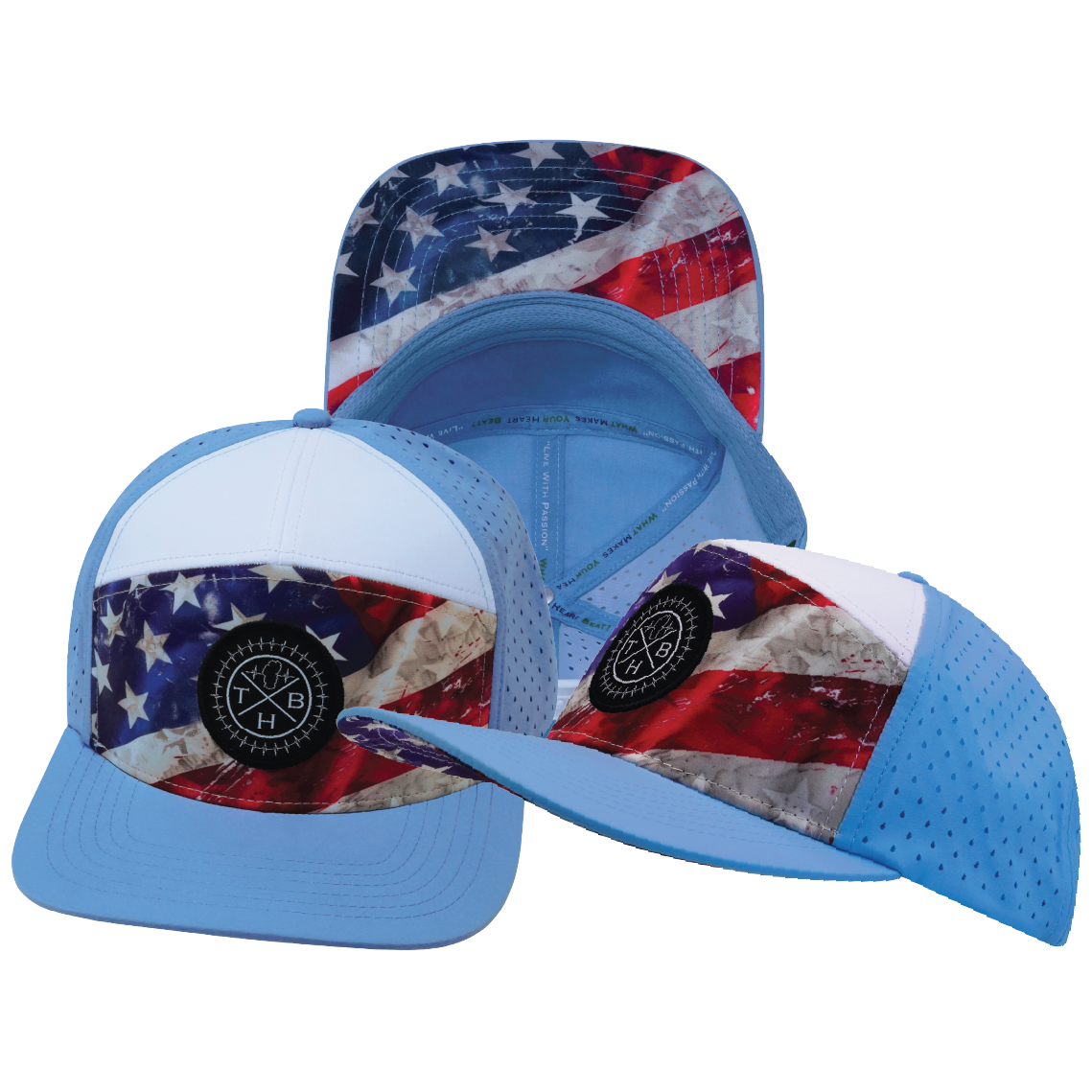 THB - 7 Panel - Rugged Flag - Baby Blue / White - Laser Mesh (Unisex)