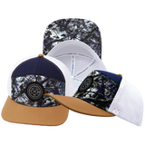 **YOUTH** THB  - 7 Panel - Evening Leaves - Light Tan / Navy / White - Laser Mesh (Unisex)