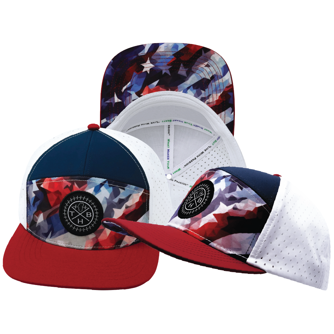 **YOUTH** THB  - 7 Panel - Geo Flag - Dark Red / Navy / White - Laser Mesh (Unisex)