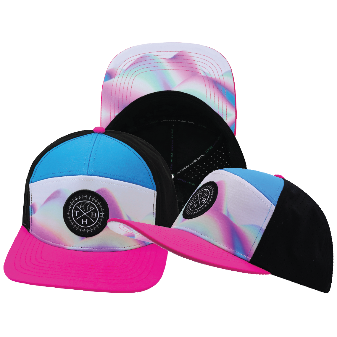 **YOUTH** THB  - 7 Panel - Holograph - Neon Pink / Neon Blue / Black - Laser Mesh (Unisex)