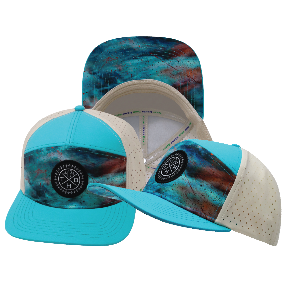 **YOUTH** THB  - 7 Panel - Desert Sky - Neon Green Blue / Cream - Laser Mesh (Unisex)