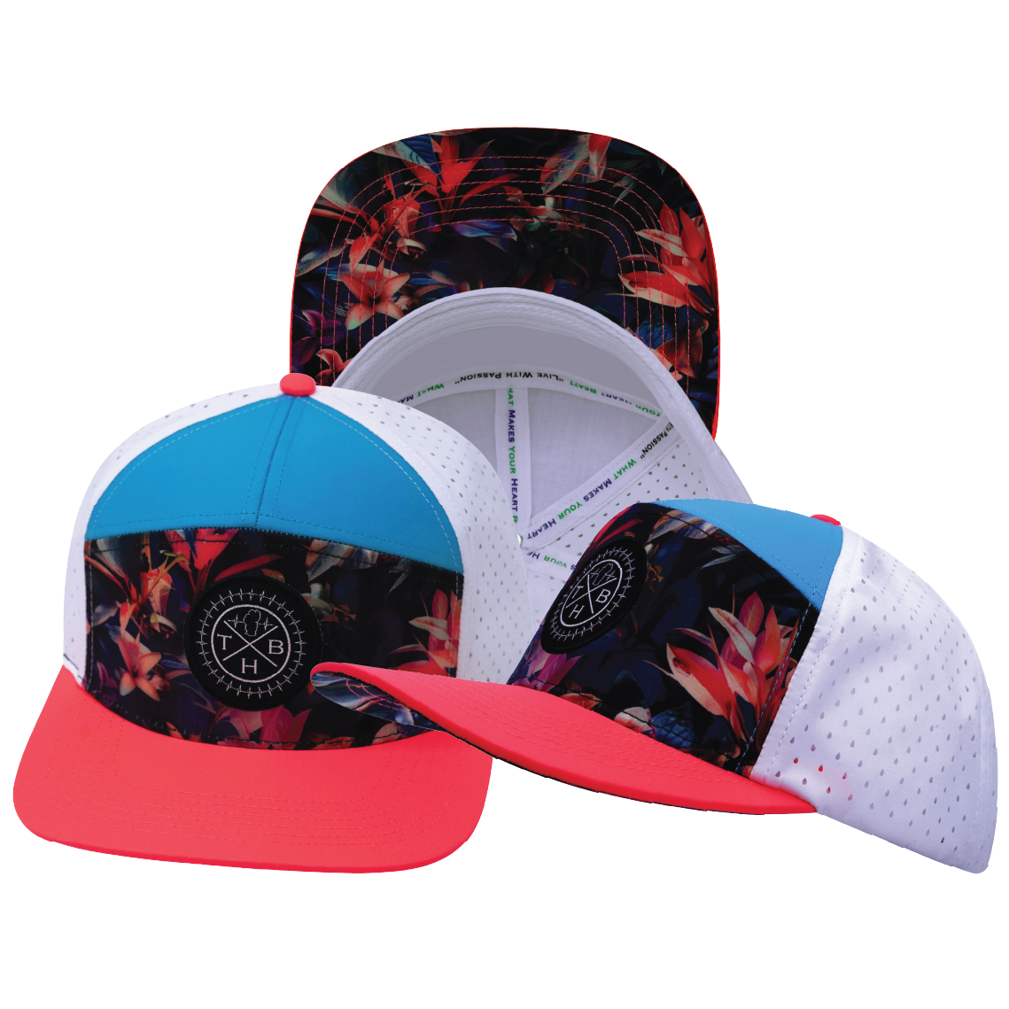 **YOUTH** THB  - 7 Panel - Electric Eden - Neon Peach / Neon Blue / White - Laser Mesh (Unisex)