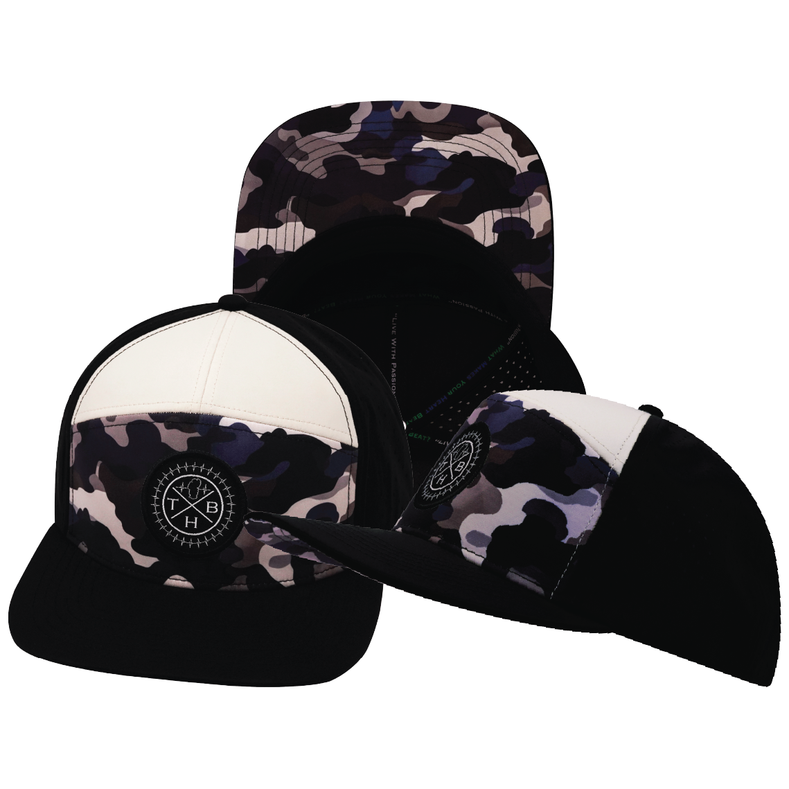 **YOUTH** THB  - 7 Panel - Desert Night Camo - Black / Cream - Laser Mesh (Unisex)