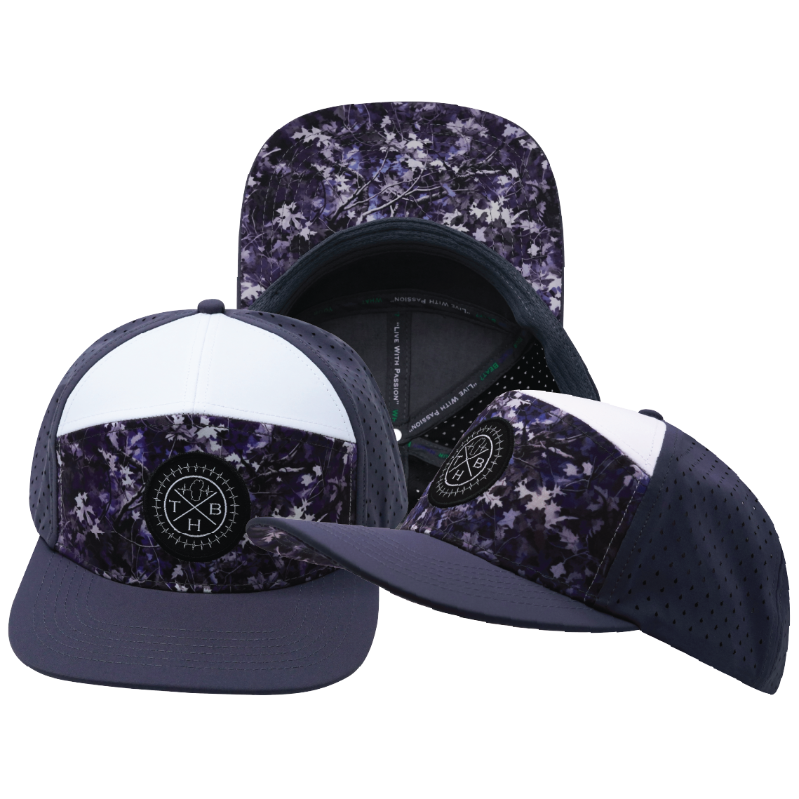 THB - 7 Panel - Blue Fall Camo - Charcoal / White - Laser Mesh (Unisex)