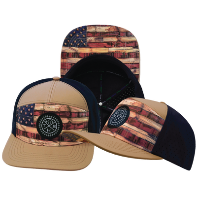 THB - 7 Panel - Stained Flag - Light Tan / Navy - Laser Mesh (Unisex)