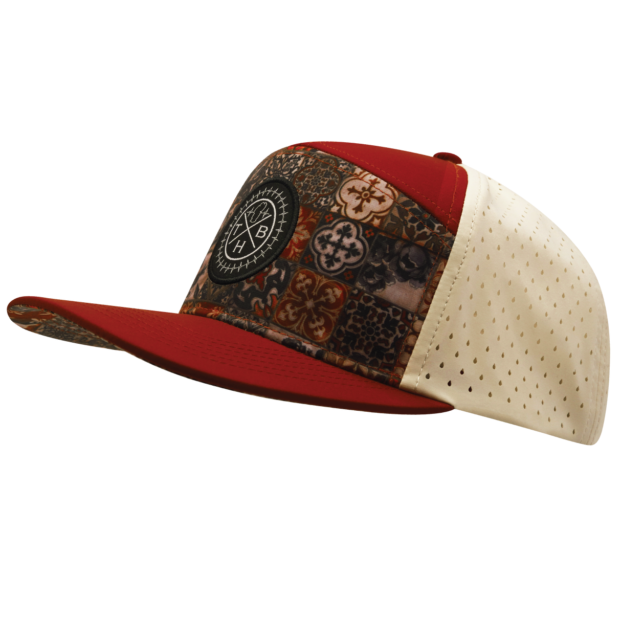 **YOUTH** THB  - 7 Panel - Copper Stitch - Red Rock / Cream - Laser Mesh (Unisex)