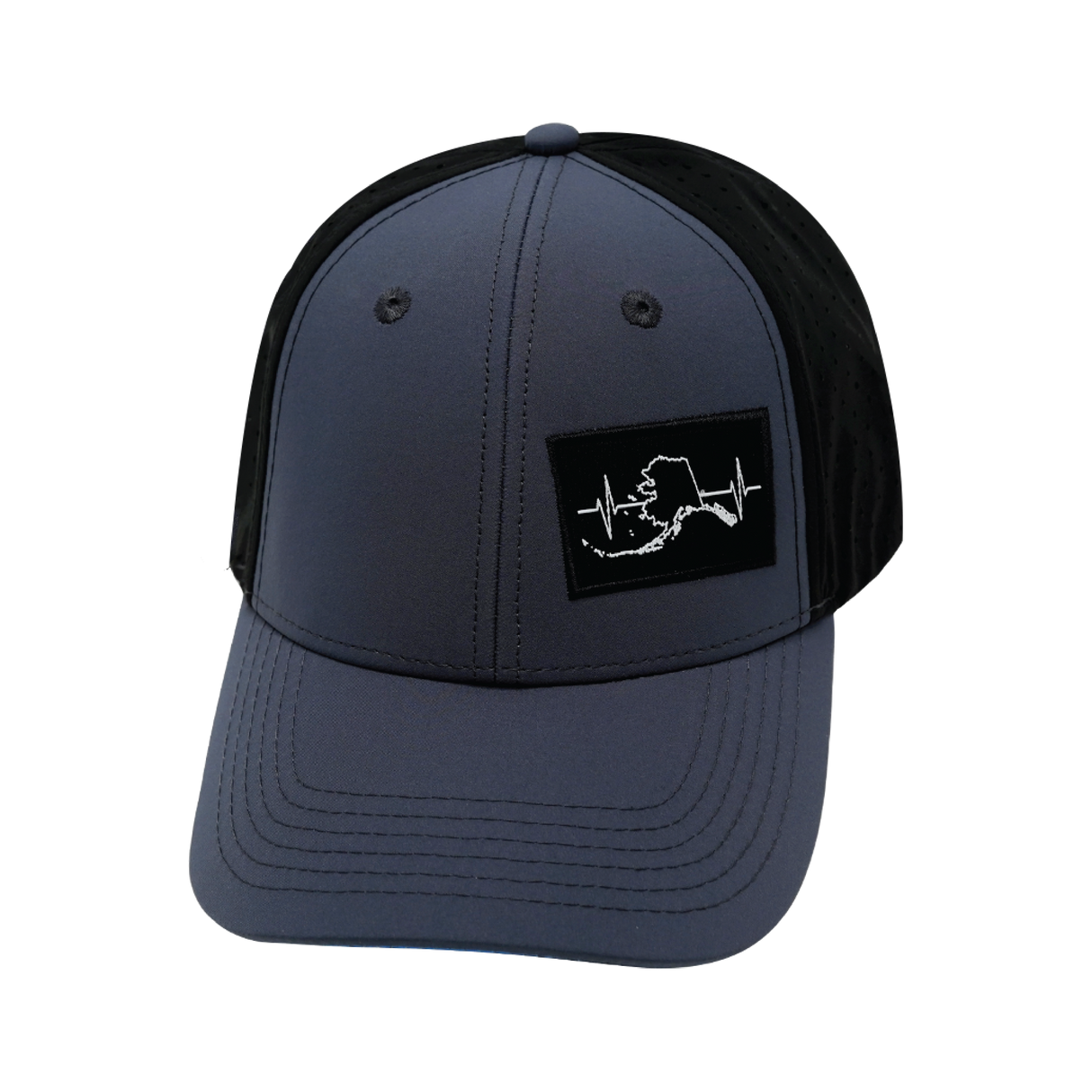 Alaska - 6 Panel - Shallow Fit - Pony Tail - Charcoal / Black - Laser Mesh (Unisex)