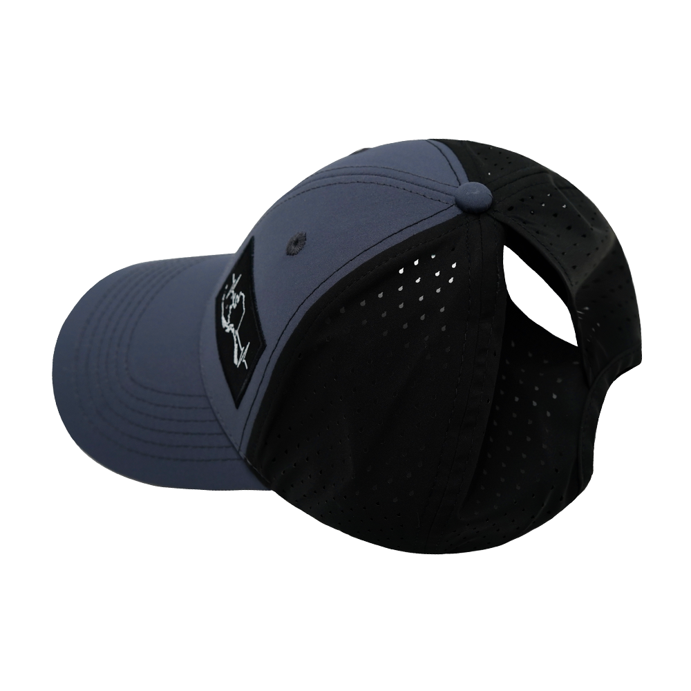 Alaska - 6 Panel - Shallow Fit - Pony Tail - Charcoal / Black - Laser Mesh (Unisex)