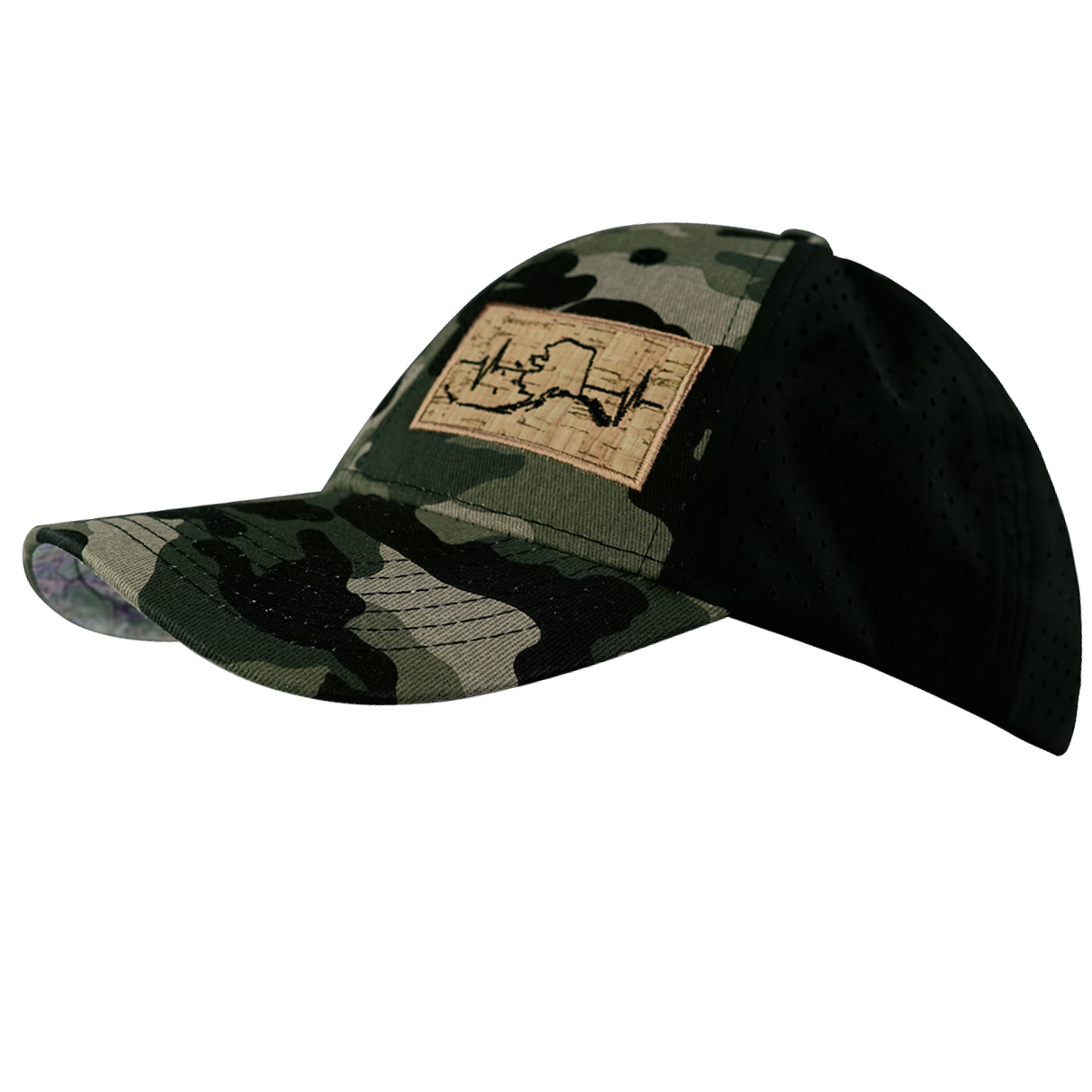 Alaska - 6 Panel - Shallow Fit - Pony Tail - Camo / Black - Soft Trucker Mesh (Unisex)