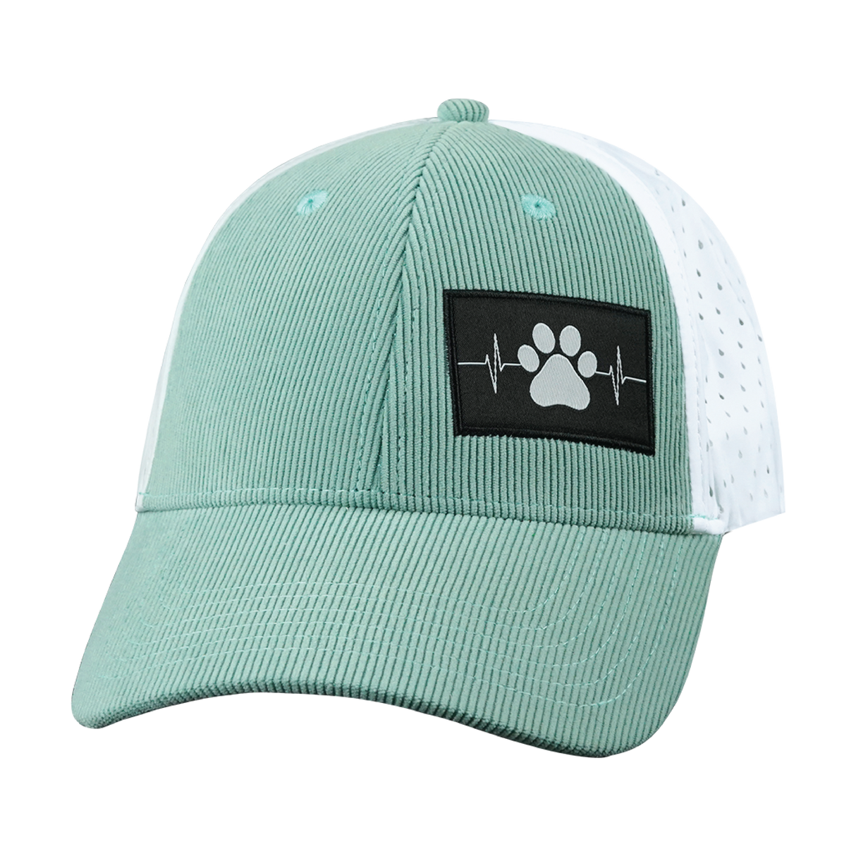 Dog - 6 Panel - Shallow Fit - Pony Tail - Corduroy - Mint / White - Laser Mesh (Unisex)