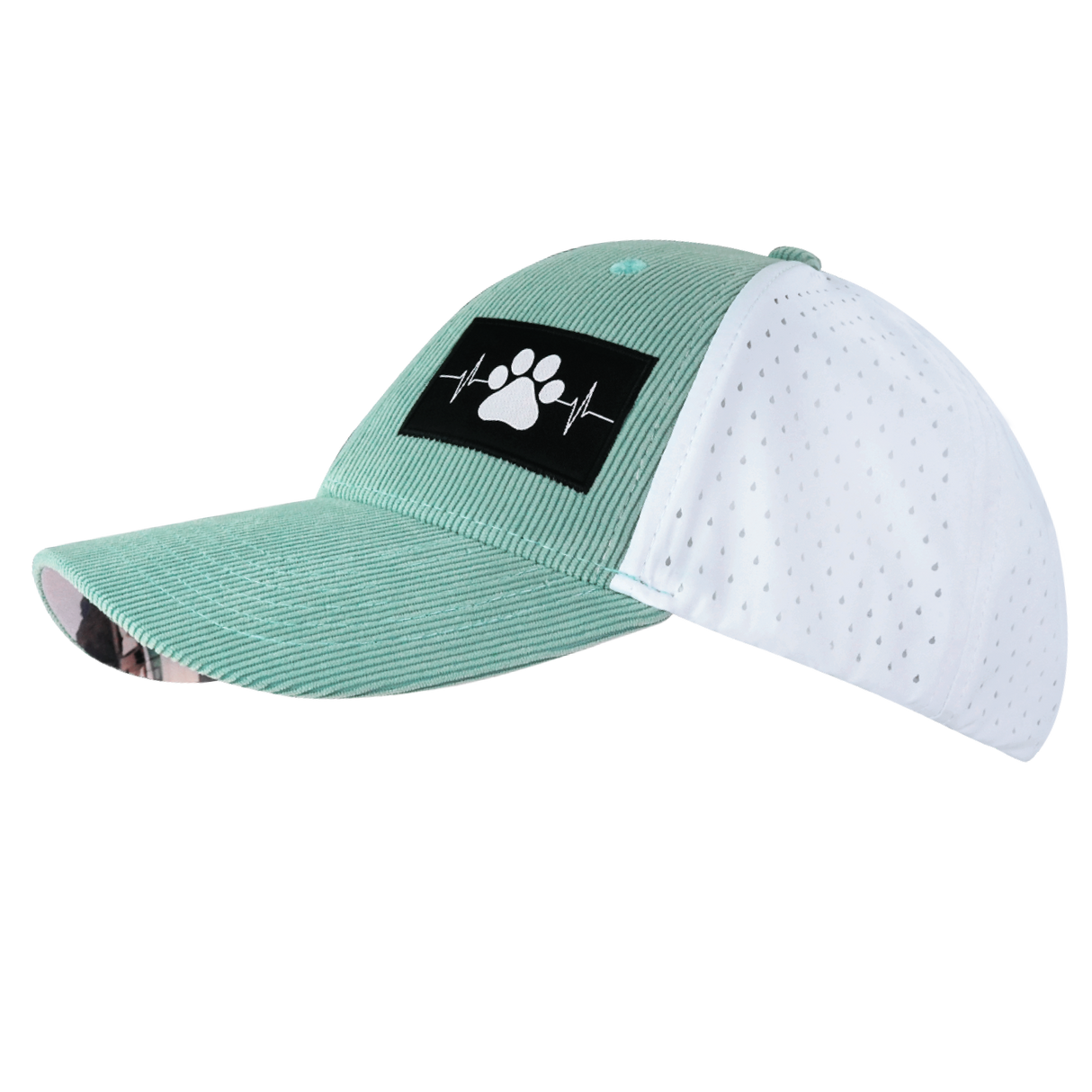 Dog - 6 Panel - Shallow Fit - Pony Tail - Corduroy - Mint / White - Laser Mesh (Unisex)