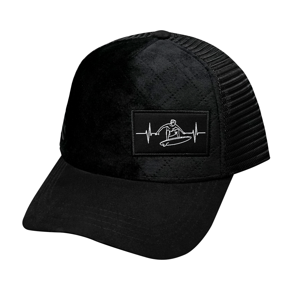 Surf - 5 Panel - Quilted - Black - Trucker Mesh (Unisex)