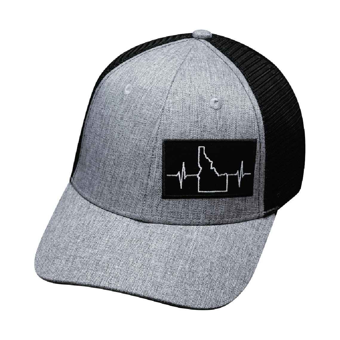 Idaho - 6 Panel - Shallow Fit - Heather Gray / Black - Trucker Mesh (Unisex)