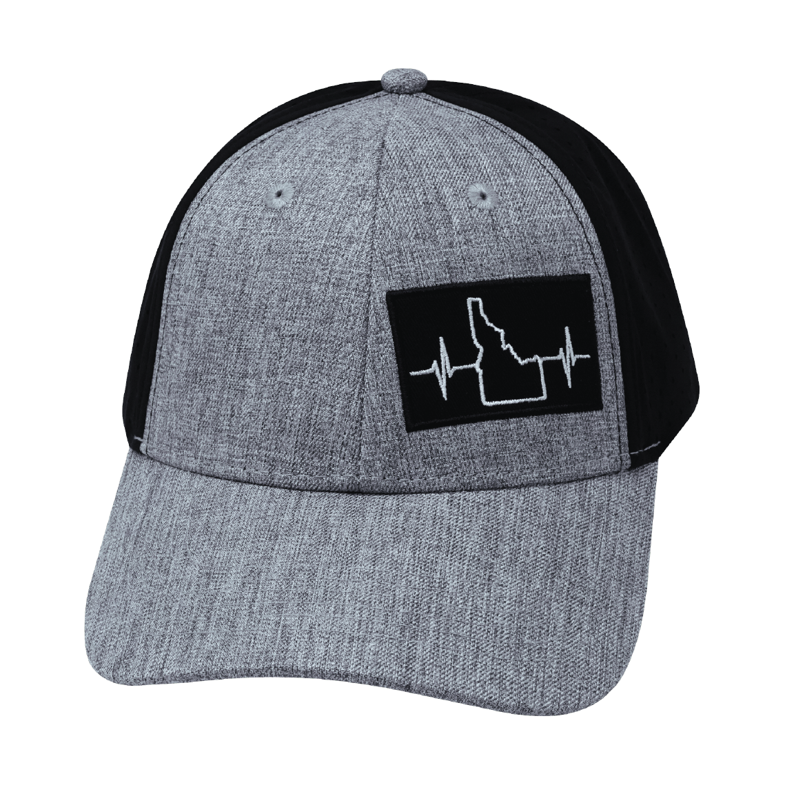 Idaho - 6 Panel - Shallow Fit - Pony Tail - Heather Gray / Black - Laser Mesh (Unisex)