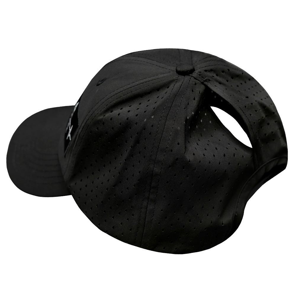 Yoga - 6 Panel - Unstructured - Relaxed Fit - Pony Tail - Black - Laser Mesh (Unisex)