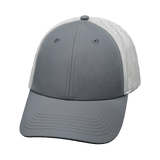 Blank 6 Panel hat — Shallow Fit, Pony Tail, Gray / White, Laser Mesh