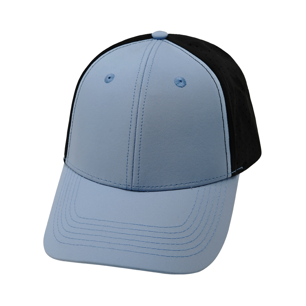 Blank - 6 Panel - Shallow Fit - Pony Tail - Baby Blue / Black (Unisex)