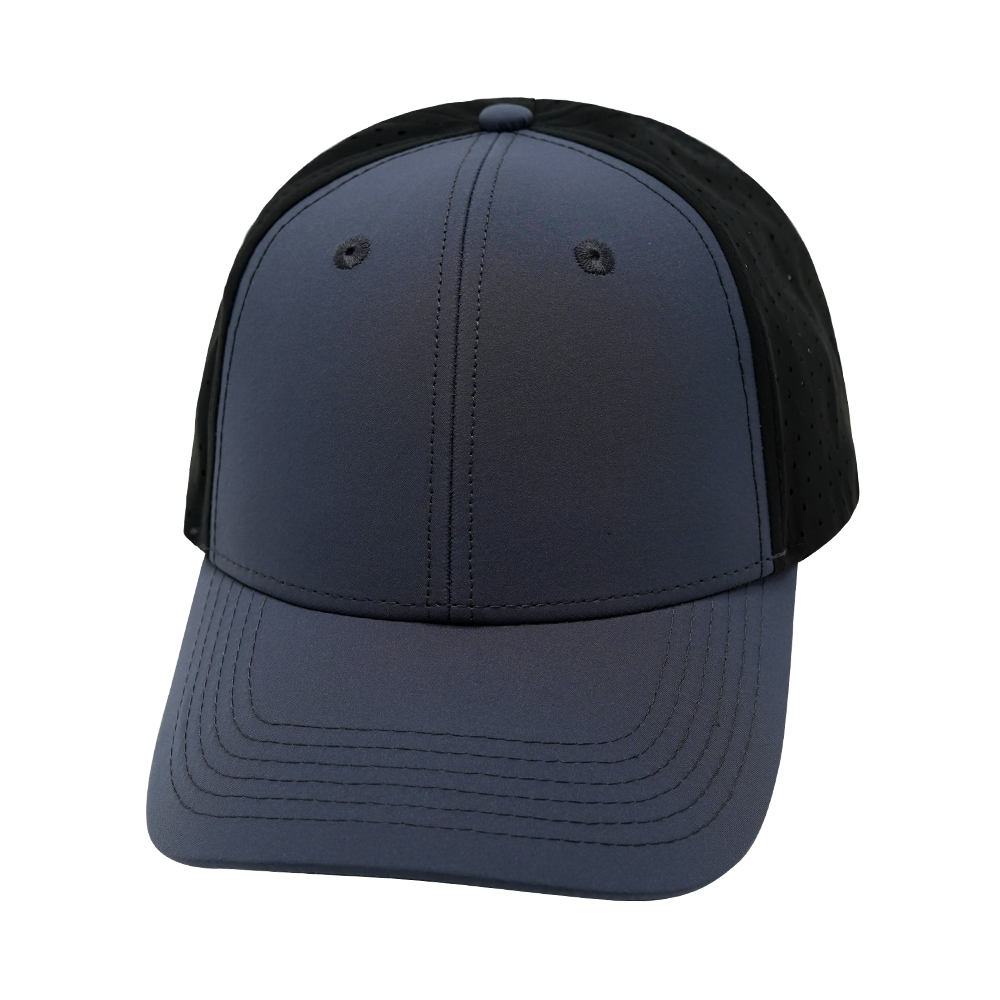 Blank - 6 Panel - Shallow Fit - Pony Tail - Charcoal / Black (Unisex)