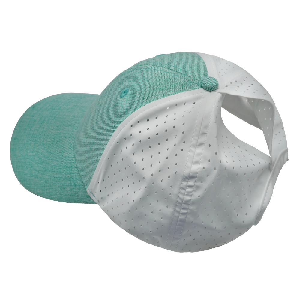 Blank - 6 Panel - Shallow Fit - Pony Tail - Teal / White (Unisex)