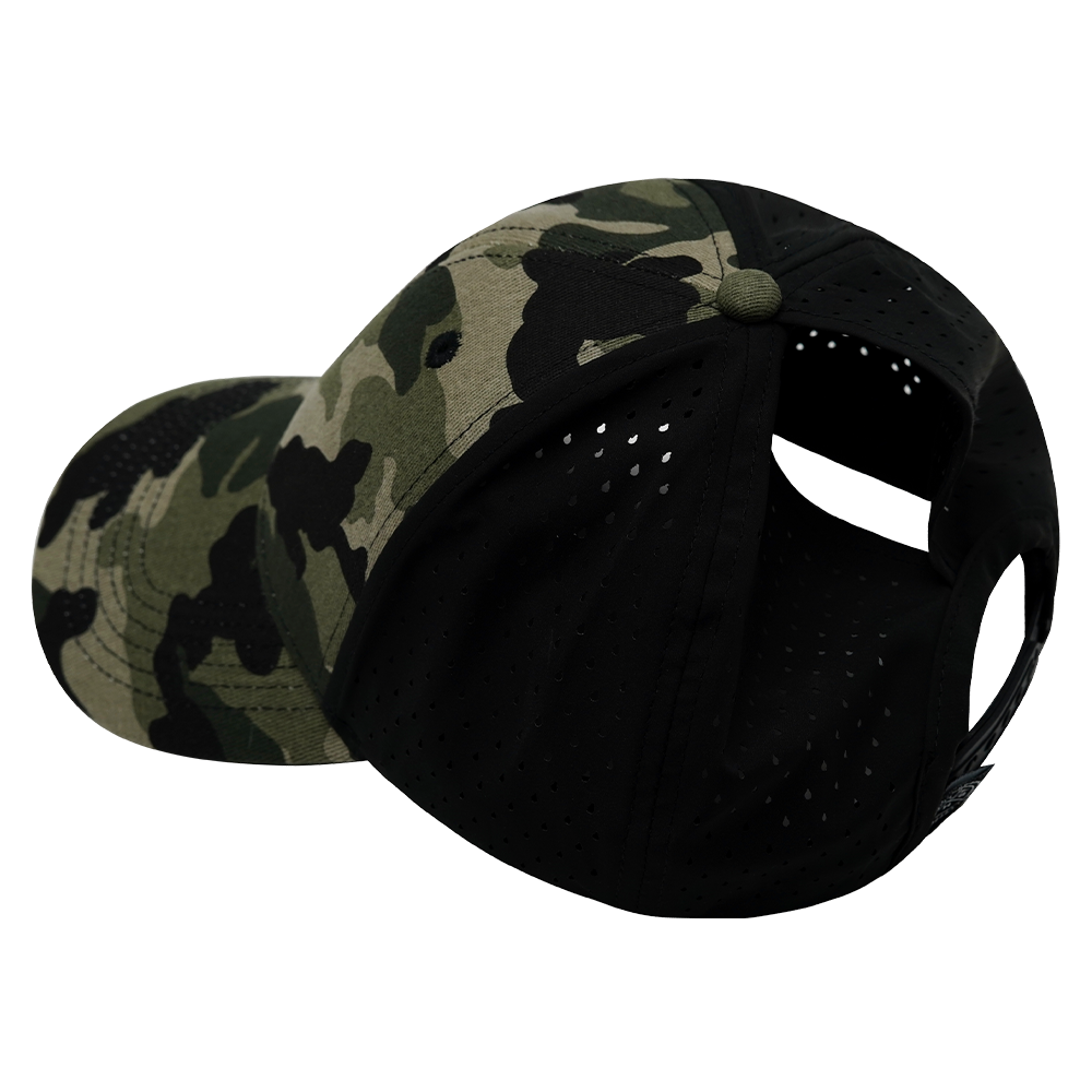 Blank - 6 Panel - Shallow Fit - Pony Tail - Light Camo / Black (Unisex)