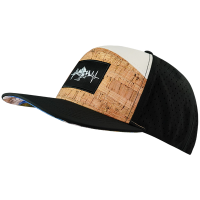 Mountains - 7 Panel - Cork - Black / Cream - Laser Mesh (Unisex)