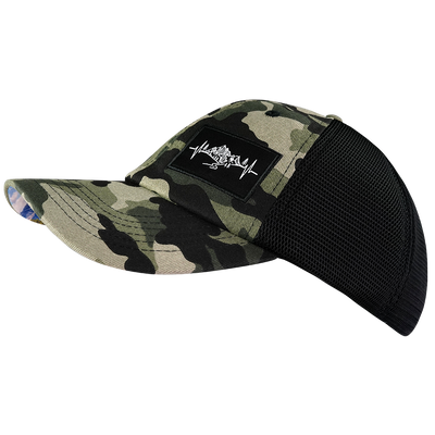Mountains - 6 Panel - Unstructured - Camo / Black - Soft Trucker Mesh (Unisex)