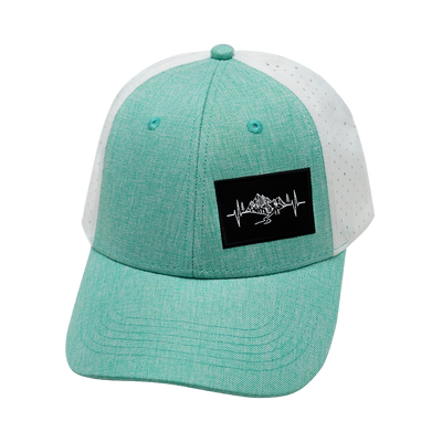 Mountains - 6 Panel - Shallow Fit - Pony Tail - Teal / White - Laser Mesh (Unisex)