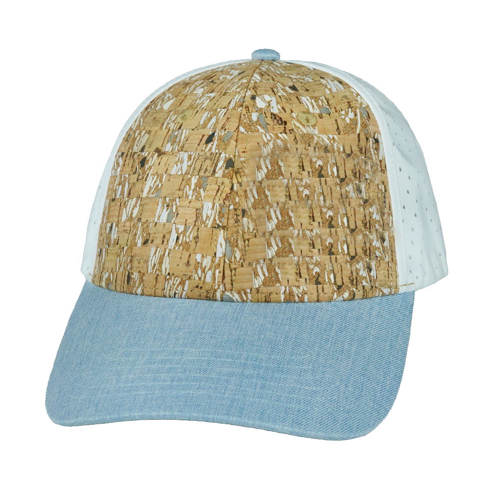 Blank - 6 Panel - Shallow Fit - Pony Tail - Cork - Baby Blue / White (Unisex)