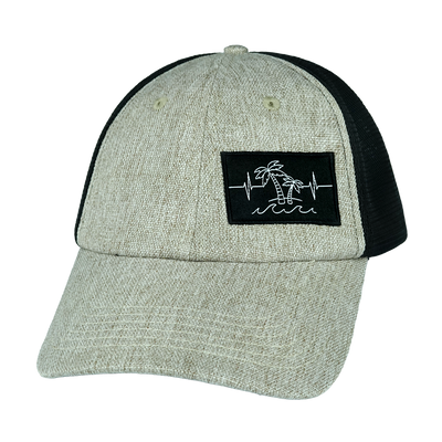 Beach - 6 Panel - Unstructured - Gray Tan Hemp / Black - Soft Trucker Mesh (Unisex)