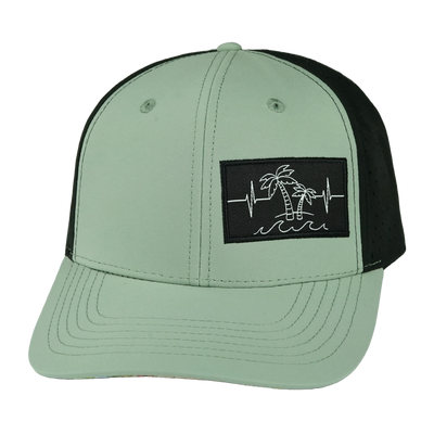 Beach - 6 Panel - Sage Green / Black - Laser Mesh (Unisex)