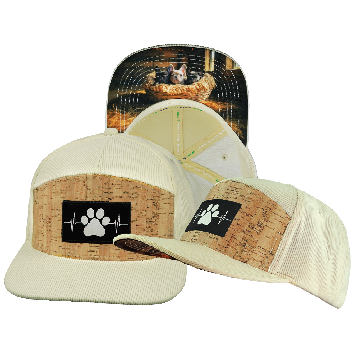 Dog - 7 Panel - Corduroy - Cork - Cream - Fabric Back (Unisex)
