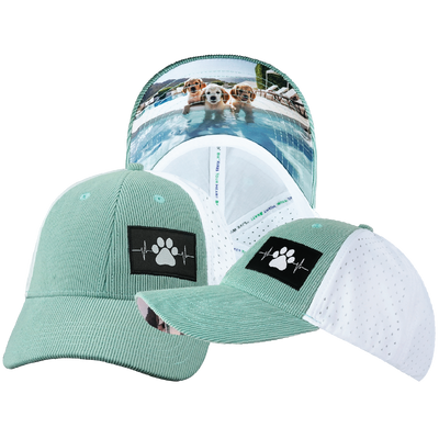 Dog - 6 Panel - Shallow Fit - Pony Tail - Corduroy - Mint / White - Laser Mesh (Unisex)