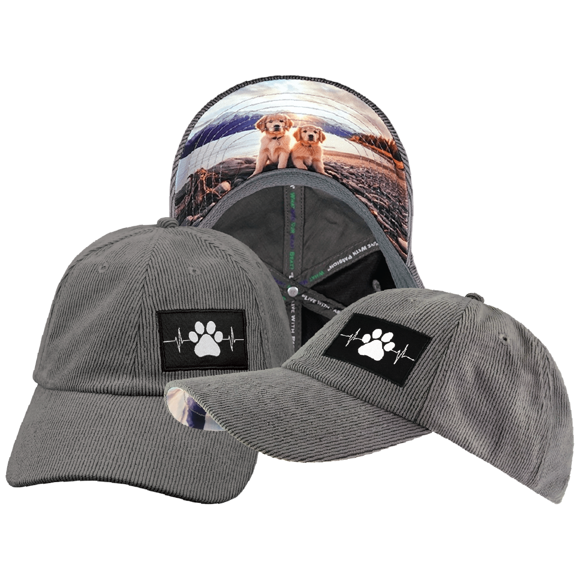 Dog - 6 Panel - Unstructured - Corduroy - Charcoal - Fabric Back (Unisex)