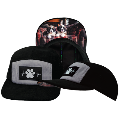 Dog - 5 Panel - Unstructured - Corduroy - Black / Gray - Fabric Back (Unisex)