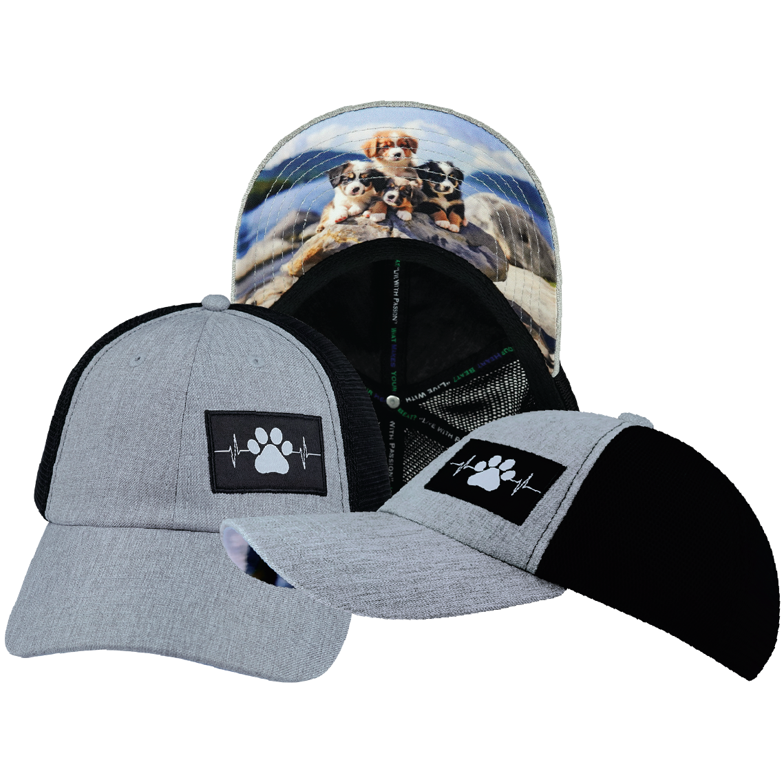 Dog - 6 Panel - Unstructured - Heather Gray / Black - Soft Trucker Mesh (Unisex)