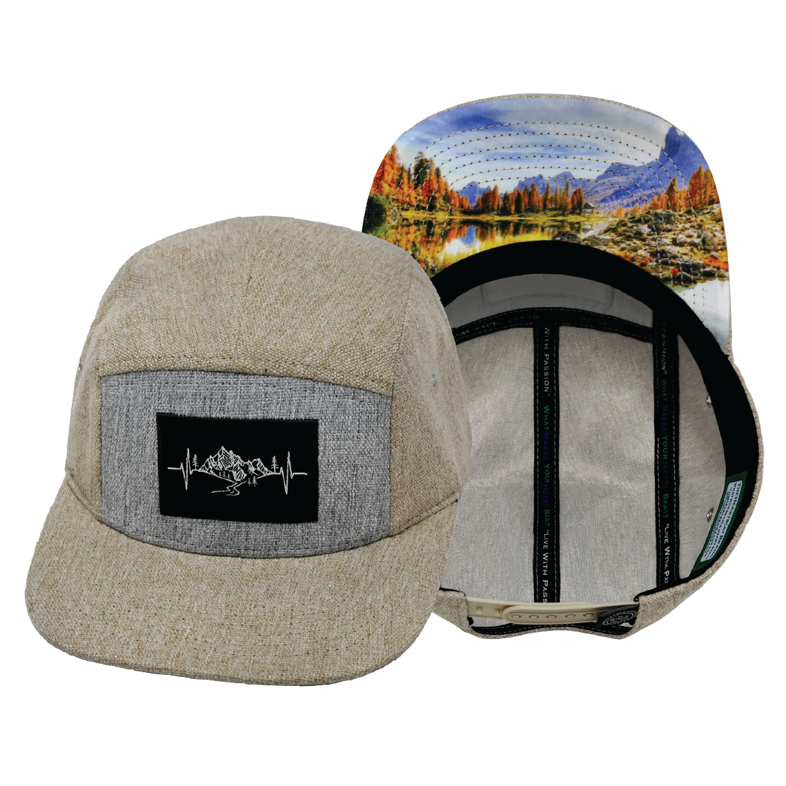 Mountains - 5 Panel - Unstructured - Cream Hemp / Gray Hemp (Unisex)