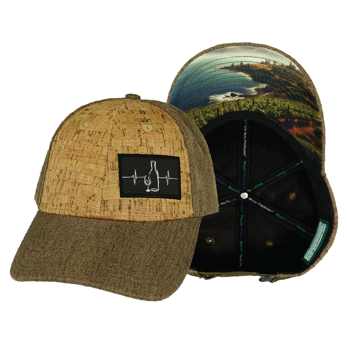 Wine - 6 Panel - Shallow Fit - Cork - Light Brown Hemp - Fabric Back (Unisex)