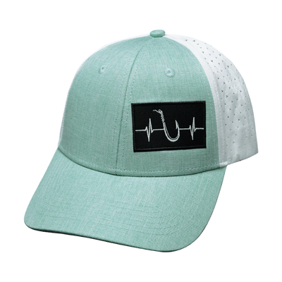 Fishing - 6 Panel - Shallow Fit - Pony Tail - Teal / White - Laser Mesh (Unisex)