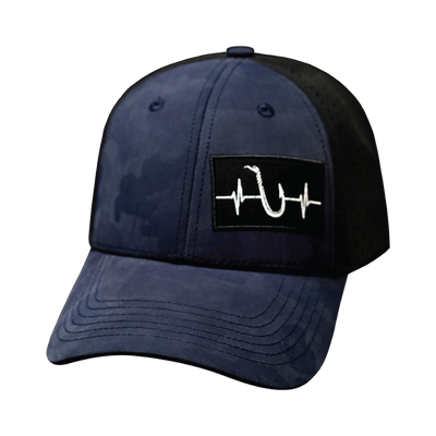 Fishing - 6 Panel - Shallow Fit - Pony Tail - Soft Navy Camo / Black - Laser Mesh (Unisex)