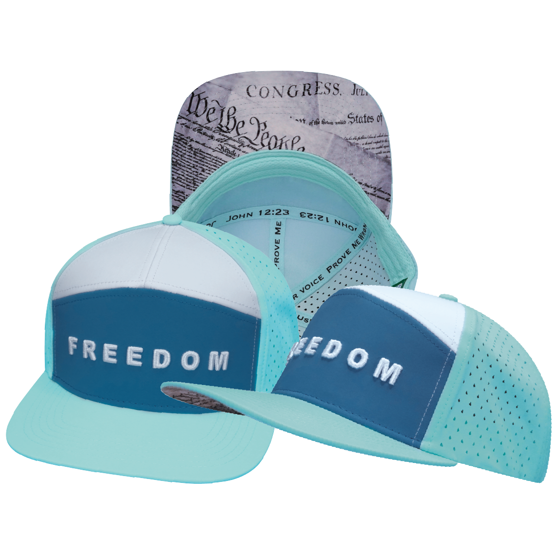 FREEDOM Hat - Flat Bill - Mint / Slate Blue / White - Laser Mesh
