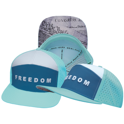 FREEDOM Hat - Flat Bill - Mint / Slate Blue / White - Laser Mesh