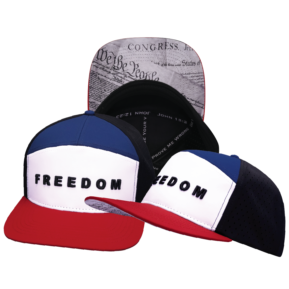 FREEDOM Hat - Flat Bill - Dark Red / White / Navy / Black - Laser Mesh